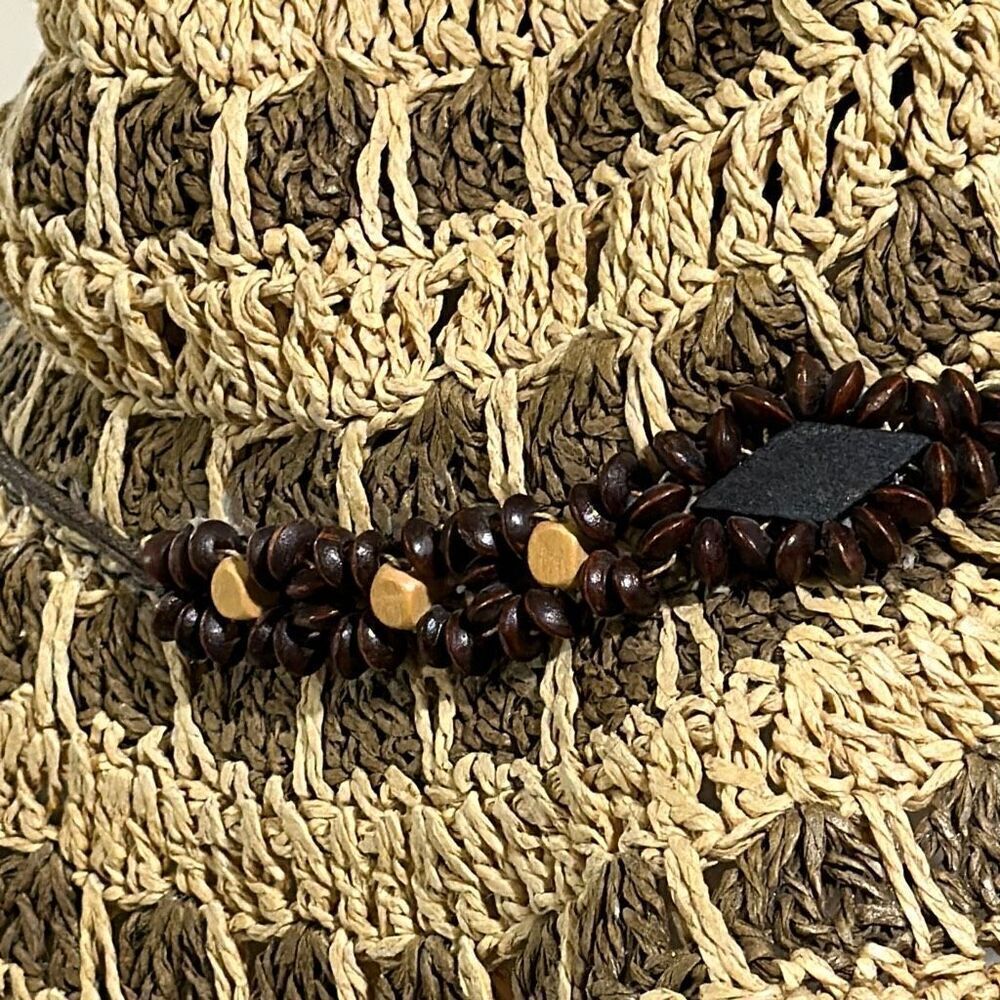 Som-Her packable straw/wicker floppy hat with wooden beads details - Picture 5 of 5